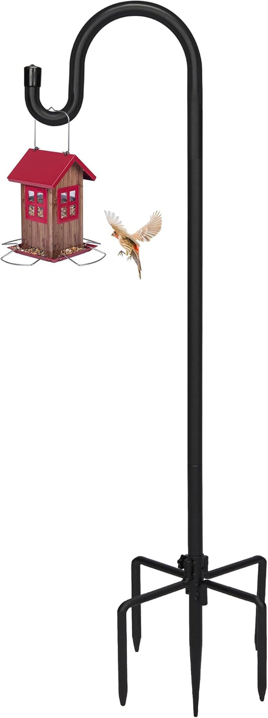 Kingsyard Adjustable Shepherd Hooks for Outdoor - Heavy Duty Bird Feeder Pole with 5 Prong Base, Garden Plant Hanger, Weddings Decor, Solar Light Lanterns, 108 inch