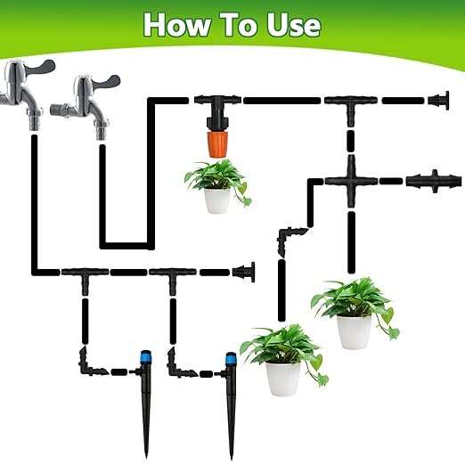 280 Pcs Drip Irrigation Fittings Kit for 1/4" Tubing, 1/4 Inch Drip Irrigation Barbed Connectors (Nozzles, Nozzle Tees, Single Barbs, Couplings, Tees, Elbows, Plugs, Crosses) for Garden System