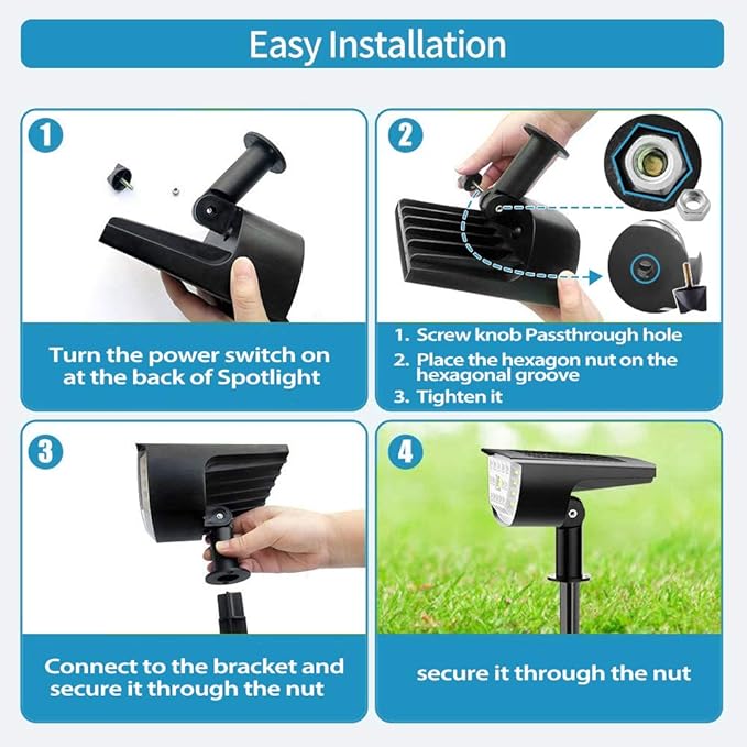 Jior Solar Landscape Spot Lights Outdoor 32 LED IP65 Waterproof Solar Powered Wall Lights 2-in-1 Adjustable Lights for Garden Yard Driveway Walkway Pool Patio 4 Pack (Warm White)