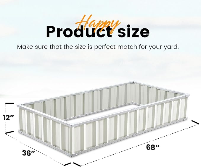KING BIRD Raised Garden Bed 68"x 36"x 12" Galvanized Steel Metal Outdoor Garden Planter Box Kit with 2 Pairs of Gloves (Ivory)