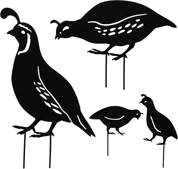 jojofuny 4pcs Garden Quail Stake Bird Yard Art Metal Statue Decor Animals Silhouette Outdoor Decoration Courtyard Ornaments for Lawns Backyard Patio Backyard Pathway
