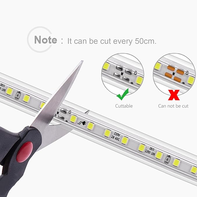 White LED Strip Lights Waterproof, AC 110V, 1800LEDs, 6500k Outdoor LED Rope Light 15M/49.2ft for Garden, Patio, Indoor Outdoor Decoration