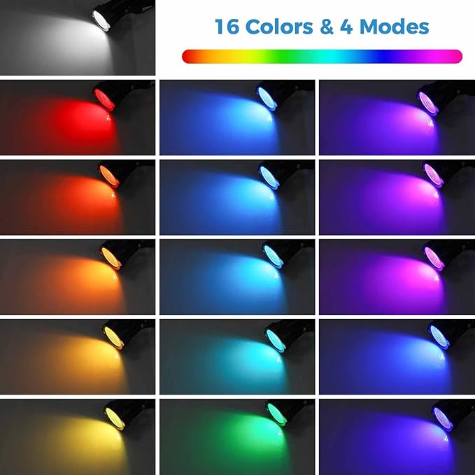 Yard Spot Lights, 10W Colored Spotlights Waterproof Memory Dimmable Remote Control with Timer Spiked Stand for Outdoor Landscape Lawn Garden Porch Pathway, 2 in Set