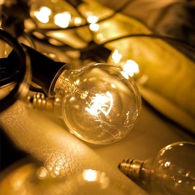 GOOTHY Globe Holiday String Lights with G40 Bulbs (50ft.) Backyard Patio Lights Garden Bistro Party Natural Warm Bulbs Cafe Hanging Umbrella Lights on Light String Indoor Outdoor-White