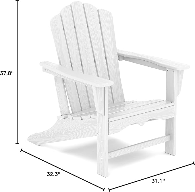 KINGYES HDPE Adirondack Chair, Classic All-Weather Outdoor Patio Adirondack Chair, White