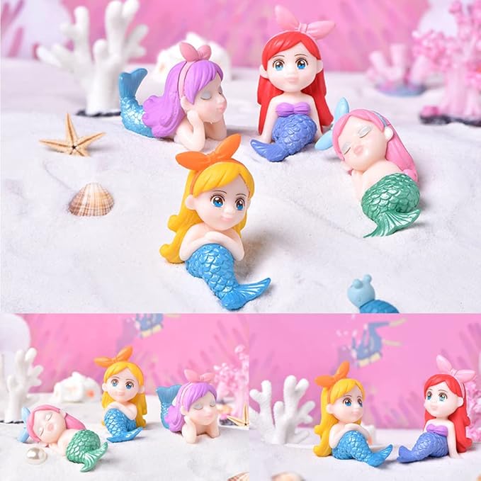 18 Pcs Miniature Mermaid Figurines,Mini Mermaid and Mini Sleeping Mermaid in Shell for Cake Decoration Home Terrarium Decoration DIY Crafts