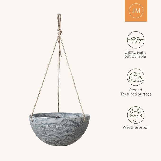 LA JOLIE MUSE Hanging Planter Flower Plant Pots - 10 Inch Indoor Outdoor Balcony Patio Hanging Basket Set of 2, Marble Pattern