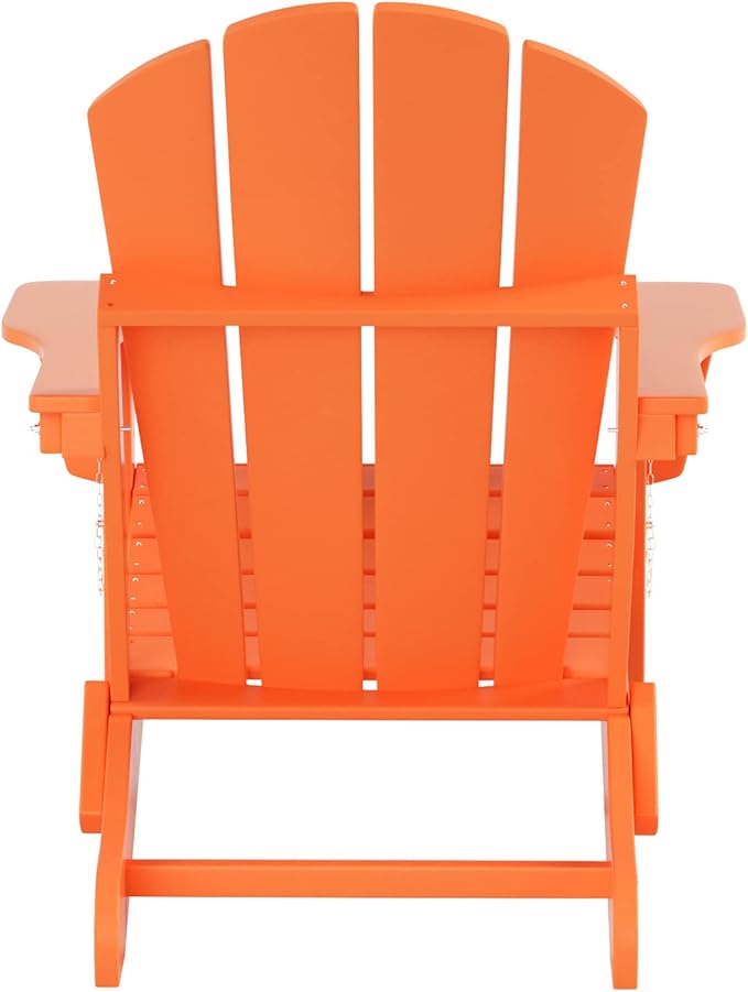 WO Home Furniture Adirondack Chairs Table Set of 3 PCS Outdoor Folding Chairs Coffee Table Weather/UV Resistant for Lawn, Garden, Bon Fire, Balcony (Orange)