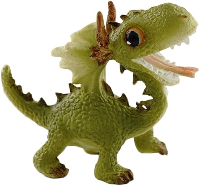 Top Collection Miniature Fairy Garden and Terrarium Statue, Mini Dragon, Green