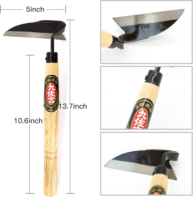 Kana Hoe 217 Japanese Garden Tool - Hand Hoe/Sickle is Perfect for Weeding and Cultivating. The Blade Edge is Very Sharp. (Beige-021)