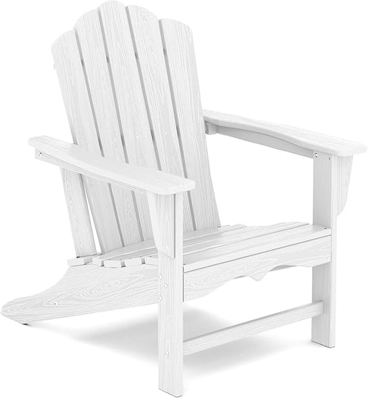 KINGYES HDPE Adirondack Chair, Classic All-Weather Outdoor Patio Adirondack Chair, White