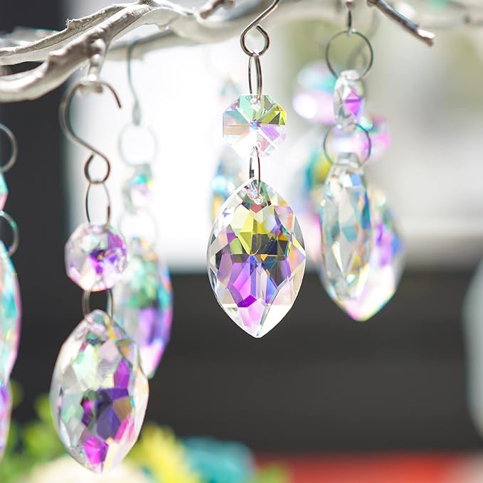 20pcs 38mm Horse Eye Chandelier Crystals, Crystal Chandelier Prisms Pendants Parts Connected Glass Octagon Beads Hanging Garland,Wedding,LampDecoration