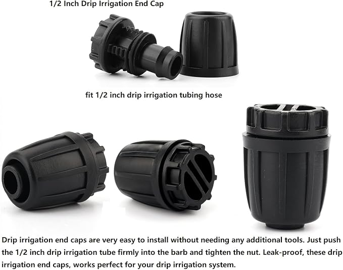 1/2 inch Drip Irrigation Fittings End Caps For (0.52" ID x 0.65" OD) 16mm Drip Irrigation Tubing Connectors End Plugs-10 Pack