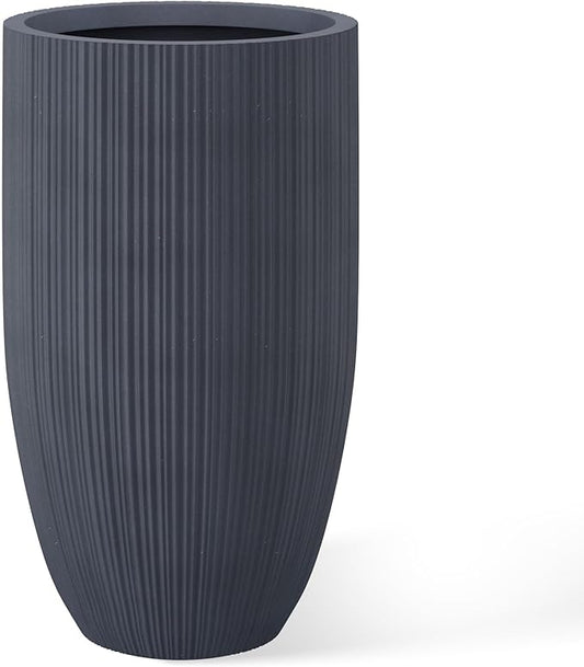 Kante 24 Inch Tall Round Concrete Planter, Large Indoor Outdoor Plant Pots with Drainage Hole and Rubber Plug, Modern Decorative Garden Pots for Home Patio Porch, Textured Charcoal