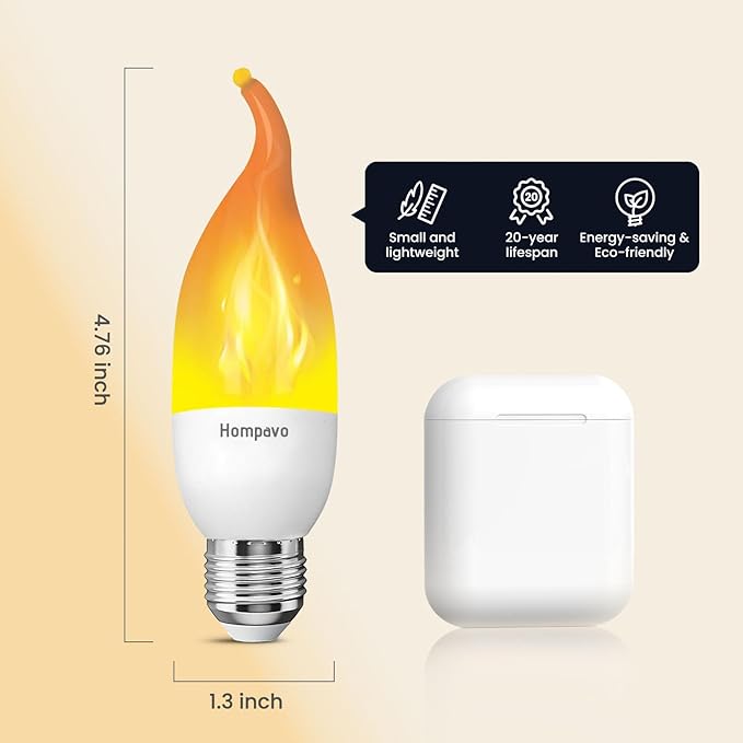 Hompavo Upgraded LED Flame Light Bulbs, 3 Modes Flickering Light Bulbs, E26 Chandelier Base Candle Fire Light Bulb for Halloween Christmas Party Porch Indoor & Outdoor Home Decoration - 6 Pack