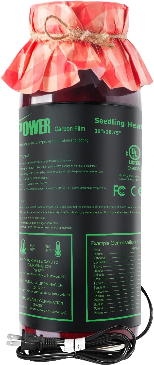 iPower 20” x 20.75” Seeding Heat Mat Upgraded Carbon Film Indoor Warm Hydroponic Plant Germination Starting Pad Durable Waterproof, 20" x 20.75", Black