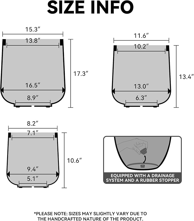 Kante 11.6" Dia Round Concrete Planter, Outdoor Indoor Large Plant Pots Containers with Drainage Hole and Rubber Plug for Home Garden Patio, Black