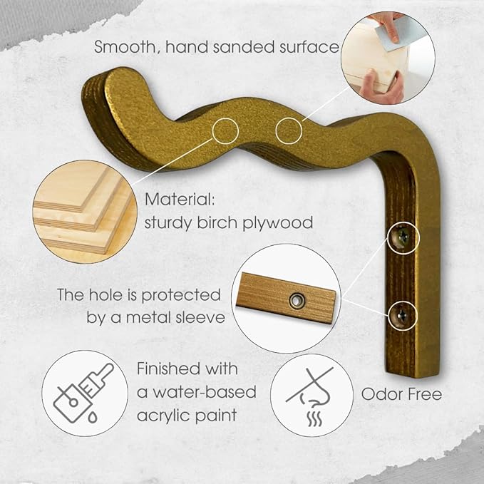 2-Piece Set of Wavy Wooden Wall Planters for Indoor Plants 6 Inch - Natural Plant Hook for Wall Plant, Wind Chimes, Flower Brackets - Durable Bracket Plant Hanger (Bronze)