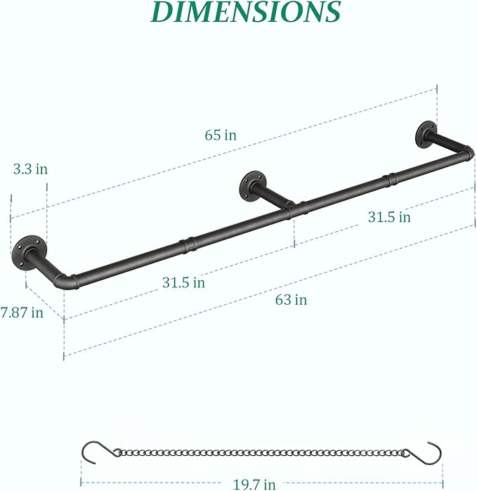 Plant Hanger Indoor, 2 Pack Hanging Planters Rod for Indoor Plants with 12 Hanging Chains, Wall Plant Hanging Rod for Window Ceiling, 65.7 Inch, Metal/Black, Pots Not Included…