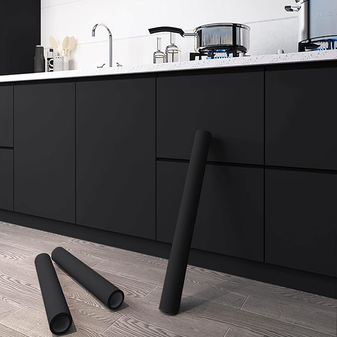Dimoon 394''x15.7'' Black Skin Peel and Stick Wallpaper Contact Paper Modern Self Adhesive Wall Paper Removable Renter Friendly Textured Solid Color Cabinet Vinyl Roll (394''x15.7'',Black Skin)