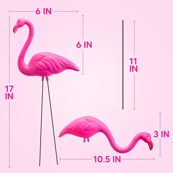 JOYIN Set of 2 Small Pink Flamingo Yard Ornament Stakes Mini Lawn Plastic Flamingo Statue with Metal Legs for Sidewalks, Outdoor Garden Decoration, Luau Party, Beach, Tropical Party Decor, 2 Styles