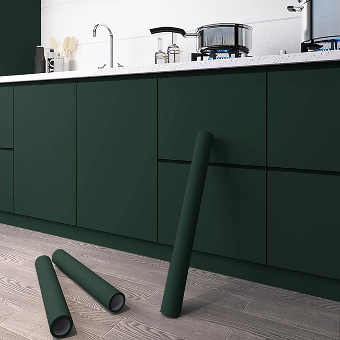Dimoon 236''x15.7'' Emerald Dark Skin Peel and Stick Wallpaper Contact Paper Modern Self Adhesive Wall Paper Removable Renter Friendly Textured Solid Vinyl Roll (236''x15.7'',Emerald Dark Skin)