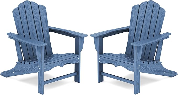 KINGYES HDPE Adirondack Chair, Classic All-Weather Adirondack Chairs Set of 2, Outdoor Patio Adirondack Chair for Deck Lawn fire Pit, Navy