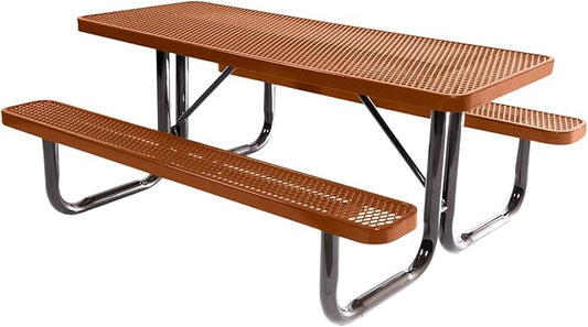 Heavy-Duty Portable Outdoor Picnic Table, Thermoplastic Coated Expanded Metal Commercial-Grade Patio Dining Furniture Made in America (6ft Rectangular, Textured Copper)