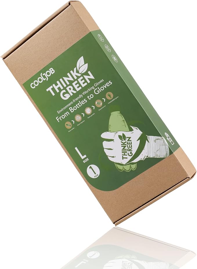 COOLJOB Thick Fleece Lined Winter Thermal Warm Freezer Work Gloves, 100% Recycled Polyester Base with Non-Slip Grip, Windproof for Cold Weather, 1 Pair, Large, Green