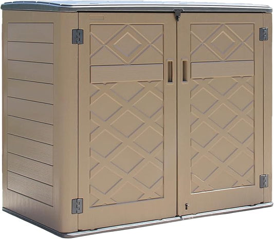HOMSPARK Storage Shed Weather Resistance, Multi-Purpose Outdoor Storage Cabinet for Backyards and Patios, Horizontal Storage Shed for Lawnmower, Patio Accessories (Coffee, X Large - 48 cu.ft)