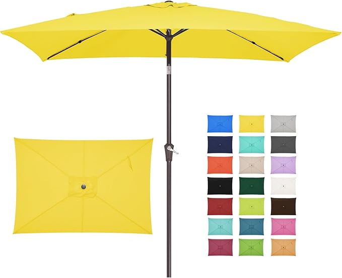 JEAREY 6.5x10 ft Rectangular Patio Umbrellas Outdoor Market Umbrella with Push Button Tilt and Crank, Rectangle Table Umbrella 6 Sturdy Ribs UV Protection for Pool Garden Backyard Deck, Yellow
