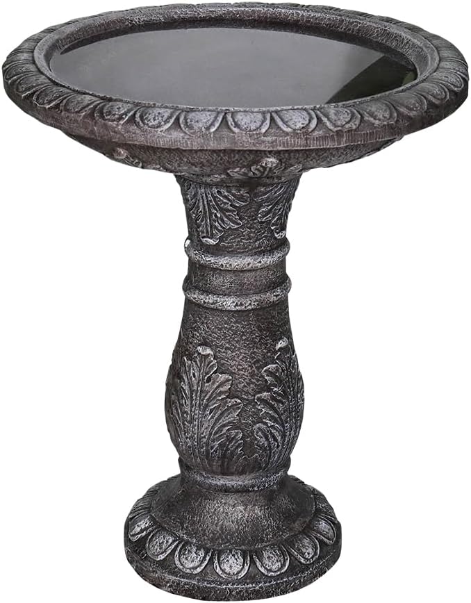 24.4" H Cement Bird Bath for Garden- Fibre Reinforced Concrete Bird Baths for Outdoors, Large Size Vintage Carved Pedestal Birdbath for Patio, Yard, Lawn -20”Dia. X 24.4”H Bird Fountain