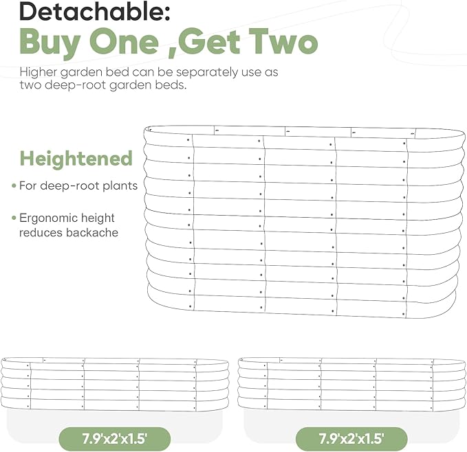 KING BIRD Raised Garden Bed 2.85 ft Tall 9 in 1 Galvanized Planter Garden Box Outdoor for Gardening, Deep Root Vegetables, Flowers 94.5X23.6X34.2 in, Dark Grey