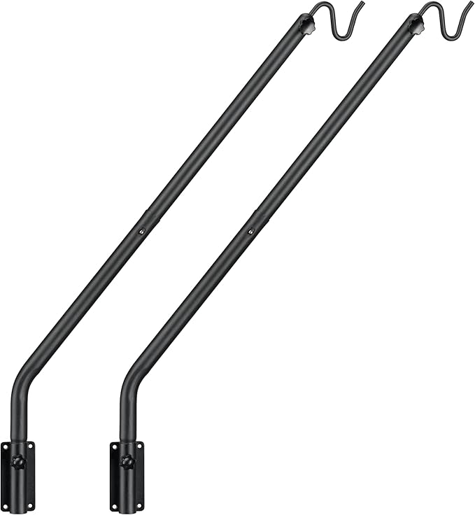 Kingsyard 2 Pack Heavy Duty Wall Mounted Deck Hook, 27"-39" Adjustable Metal Plant Wall Hanger for Hanging Bird Feeders, Planters, Lanterns, Wind Chimes, Wall Mounted