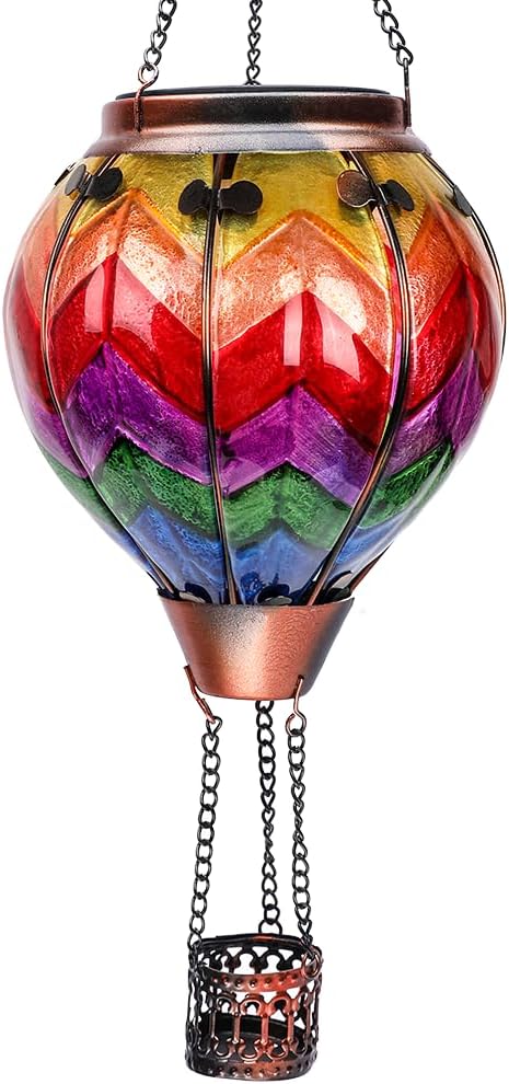 Hot Air Balloon Solar Lantern with Flickering Flame Hanging Solar Lanterns Outdoor Lights Waterproof Lanterns Decorative Garden Patio Yard Party Decor Wavy-Colorful + Sunflower