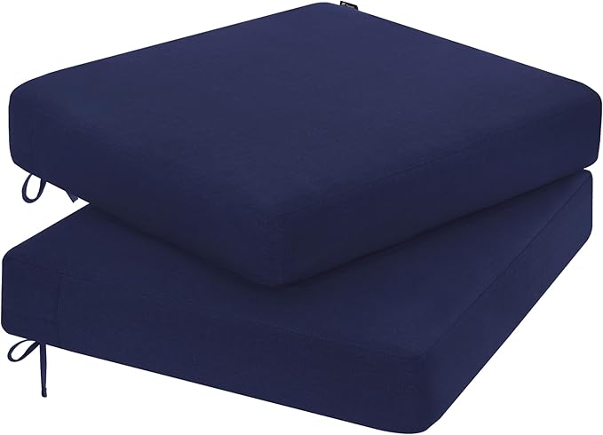 Favoyard Outdoor Chair Cushion 22 x 22 x 3 Inch Rainproof & 3-Year Fade Resistant Patio Furniture Cushions with Removable Cover and Adjustable Ties for Garden Sofa Couch Pads Set of 2, Blue