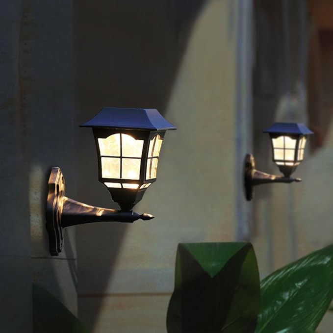 MAGGIFT 4 Pack Solar Wall Lantern Outdoor Playhouse Lights Waterproof 15 Lumens Solar Wall Sconce Light Fixture with Wall Mount Kit for Storage Shed Fence Garden Decor