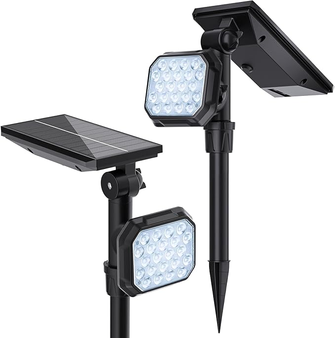 JSOT Outdoor Spotlights - Solar Spot Light Solar Lights Outdoor Waterproof Landscape Spotlights Decoration for Outside Garden Yard Driveway Tree (Cool White, 2 Pack)