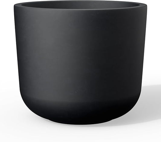 Kante Round Concrete Planter, 11 Inch Dia Classic Style Large Plant Pot with Drainage Hole for Indoor & Outdoor Plants, Ideal for Home, Patio, Garden, Black