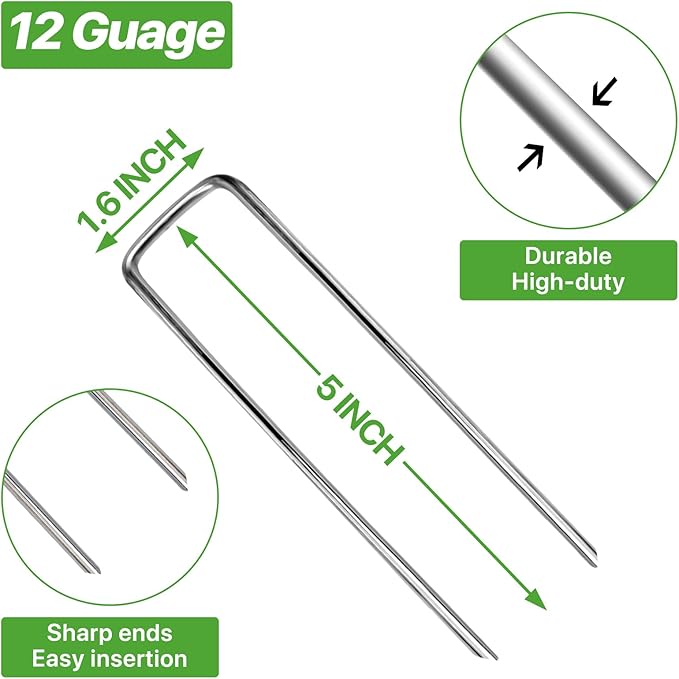 5 Inch 50pack Landscape Staples Galvanized Garden Stakes,12 Gauge Heavy Duty Garden Pins for Fences, Lawns, Weed Barriers and Landscape Fabrics, Irrigation Hose,Yard Lawn, Landscape Fabric.