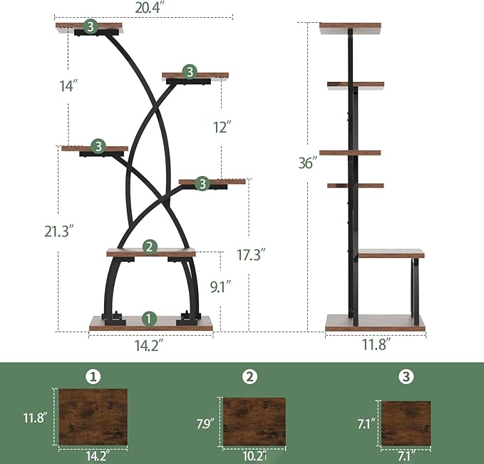 JUSTOGO Plant Stand Indoor with Grow Lights - 6 Tiered Plant Shelf Indoor, 36“ Corner Shelves for Plants Multiple, Metal Curved Flower Holder Display Rack for Patio, Balcony, Home Decor