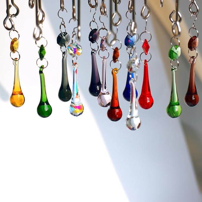 12pcs Raindrop Crystal Chandelier Prisms Parts, Colored 53mm Hanging Crystals Beads for Window, Home Decoration (Multi Color)