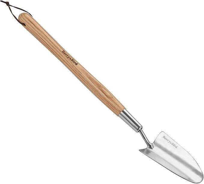 Berry&Bird Garden Trowel with Long Handle, 23.43in Stainless Steel Short Shovel with Wood Handled for Digging, Gardening, Transplanting, Planting and Weeding