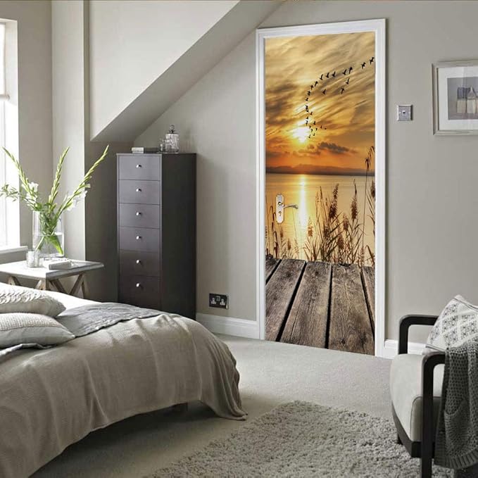 3D Door Stickers Murals - Peel & Stick Wallpaper - Self-Adhesive Decals - Removable PVC - Waterproof - Bedroom & Living Room - 34.6" x 78.7"