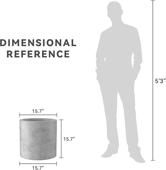 Kante 15.7" Dia Round Concrete Planter, Modern Style Large Cylindrical Plant Pot with Drainage Hole and Rubber Plug for Indoor Outdoor Patio, Natural Concrete