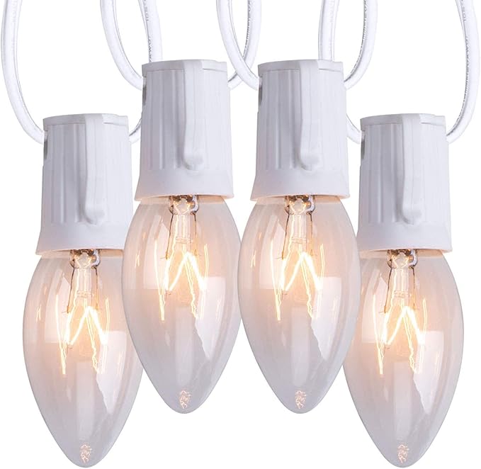 C9 Clear Christmas String Light Set, 100 Feet Vintage Christmas Tree Lights, Outdoor Roofline String Lights with 100 Clear Bulbs for Patio Garden Holiday Indoor Home Decorating, Not Connectable