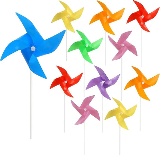 KIMOBER 100PCS Colourful Pinwheels,Mixed Colors Plastic Wind Spinners Toy for Kids,4 Vane Windmill for Home Garden Lawn Indoor Outside Decoration
