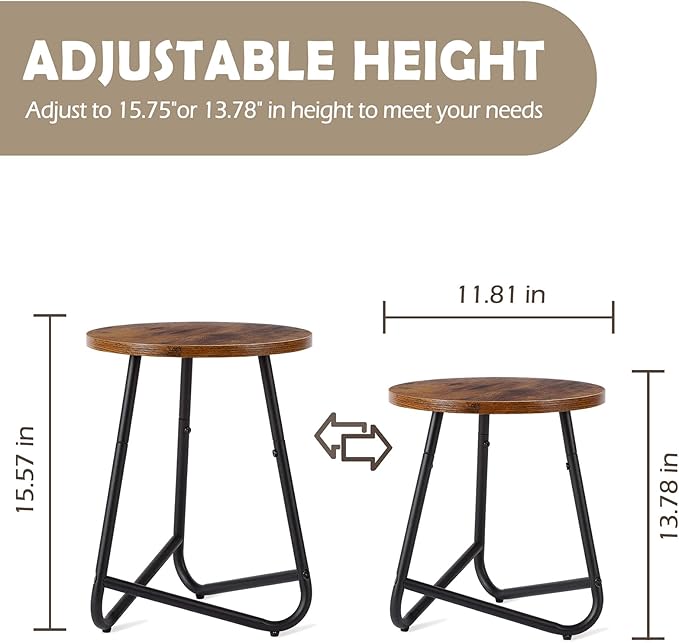 Indoor Plant Stand,Mid Century Wood Stand Plant Table,Modern Plant Stool for Outdoor,Metal Tall Holder for Flower Pots,Small Round Side End Table (Rustic Brown, 15 inch)