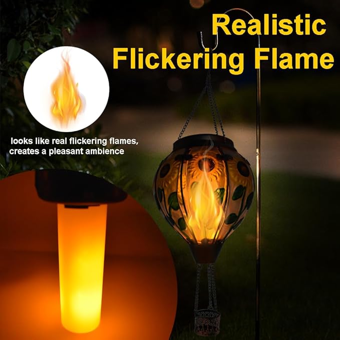 Hot Air Balloon Solar Lantern with Flickering Flame Hanging Solar Lanterns Outdoor Lights Waterproof Lanterns Decorative Garden Patio Yard Party Decor Sunflower