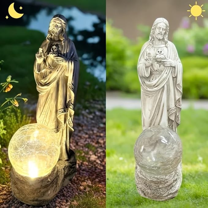 Jesus Statue Outdoor Decor Solar Lights, Religious Garden Statue, Blessed Father Outdoor Figure for Home/Garden Decor, Gift for Men/Father(11.22" H)